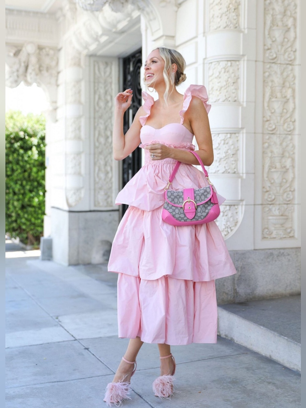 Antonio Melani Leila Ruffled Pink Tiered Flutter Sleeve Midi Dress Size 4